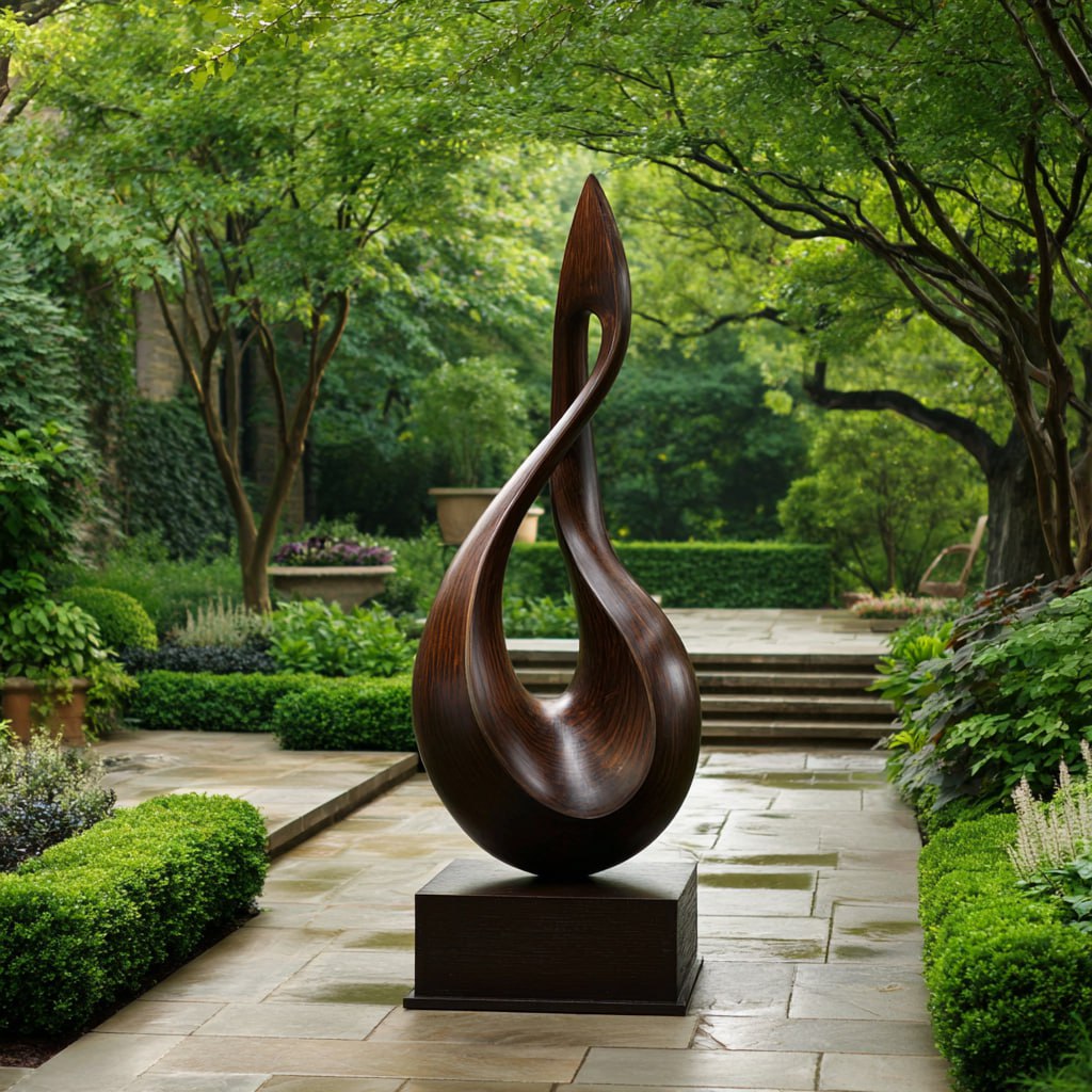 Hand-Carved Solid Wood Sculpture for Garden or Interior Design
