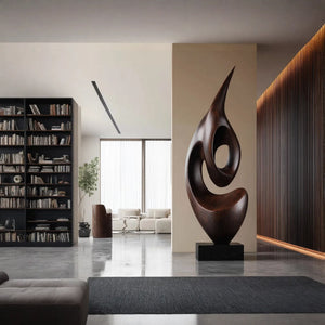 Organic Solid Wood Abstract Flame Sculpture for Living Rooms