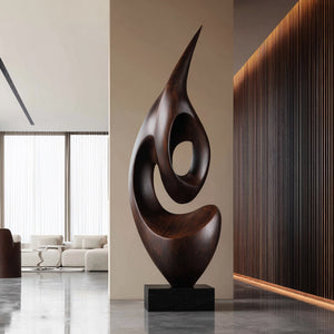 Organic Solid Wood Abstract Flame Sculpture for Living Rooms