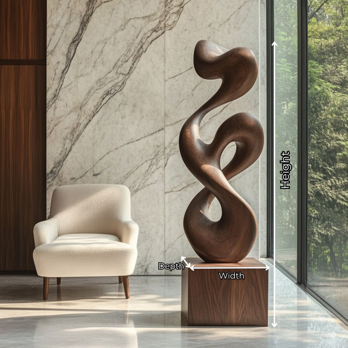 Organic-Form Solid Wood Sculpture for Living Rooms and Offices
