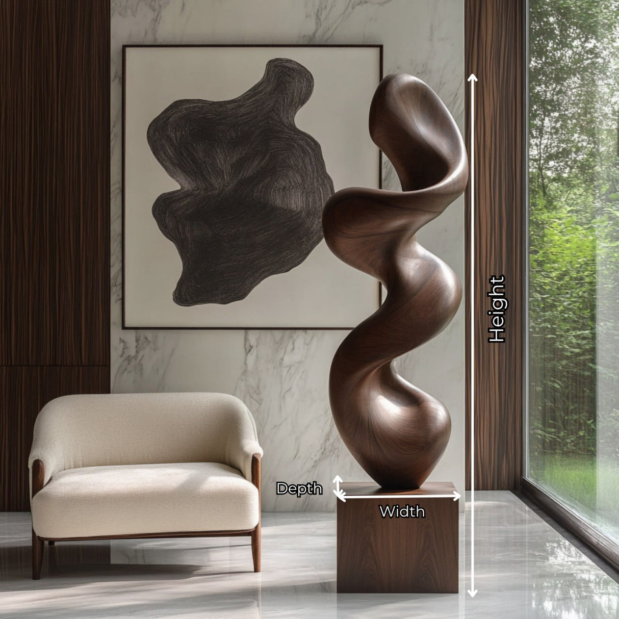 Modern Abstract Solid Wood Sculpture for Living Room Display