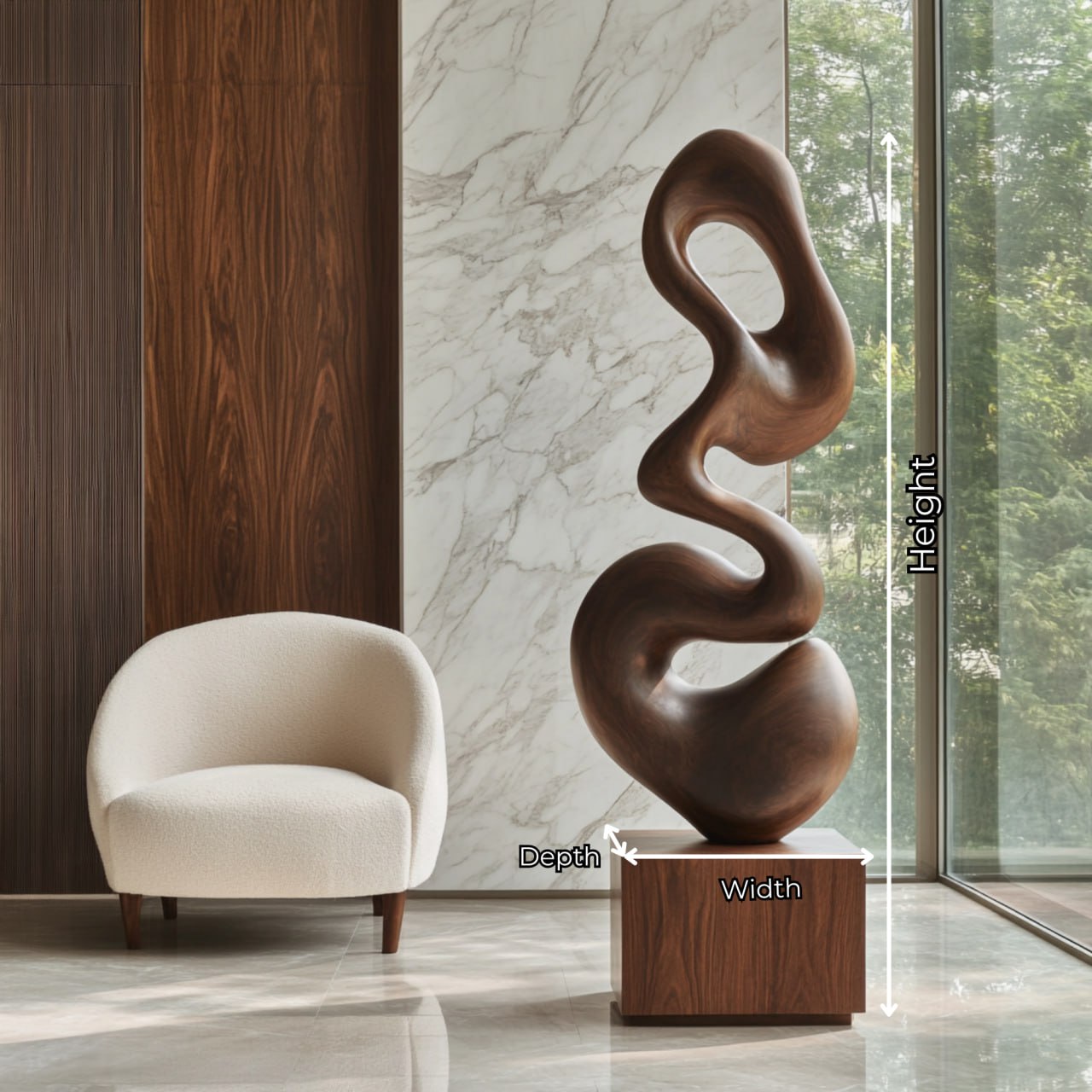 Modern Curved Solid Wood Sculpture for Living Room