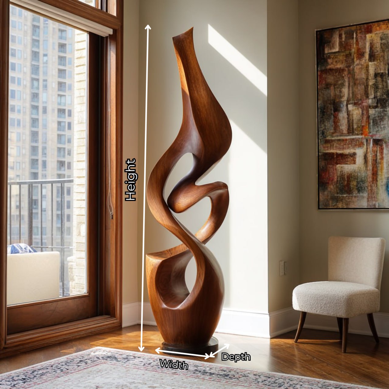 Organic Abstract Solid Wood Sculpture for Living Room