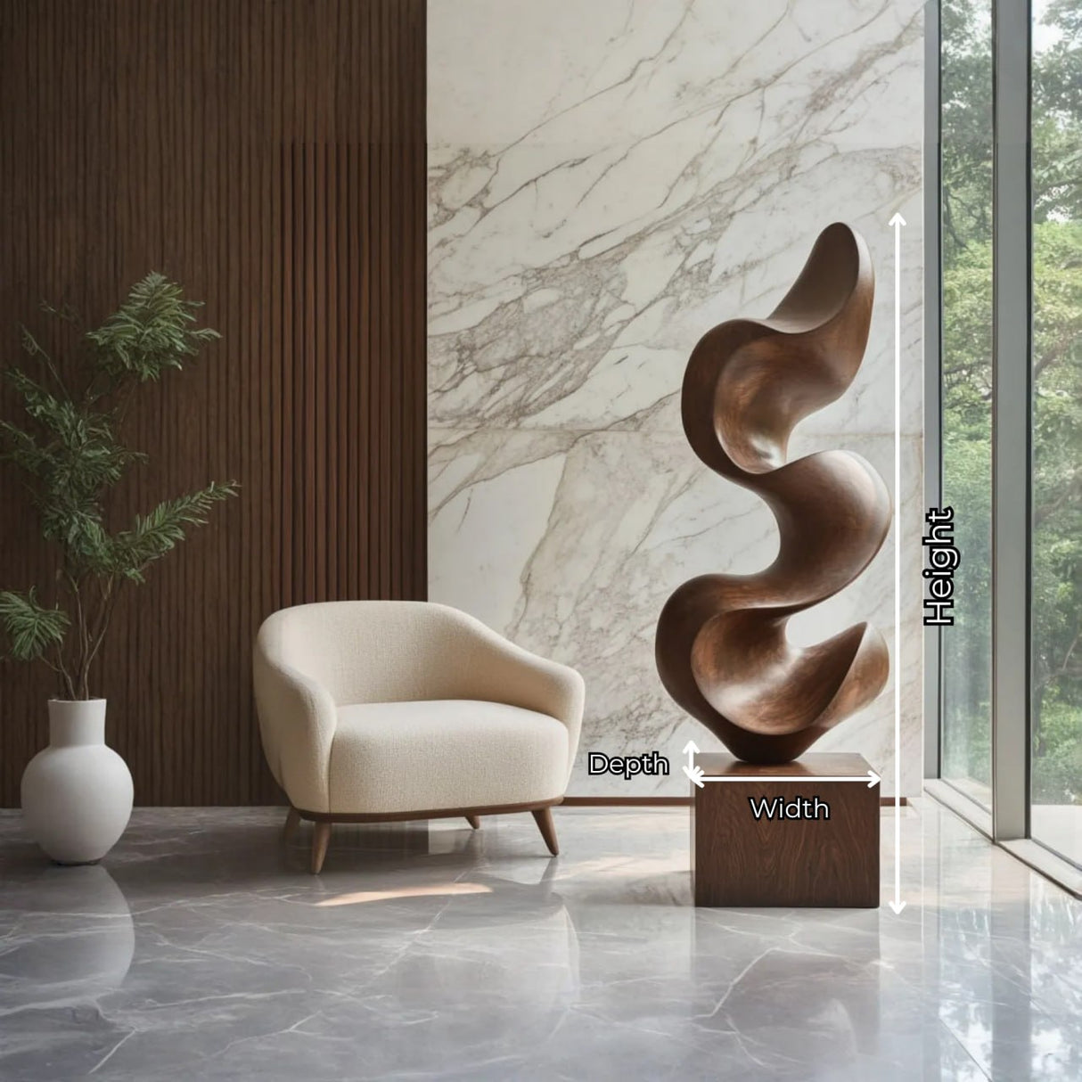 Modern Abstract Solid Wood Wave-Form Sculpture for Interior Display
