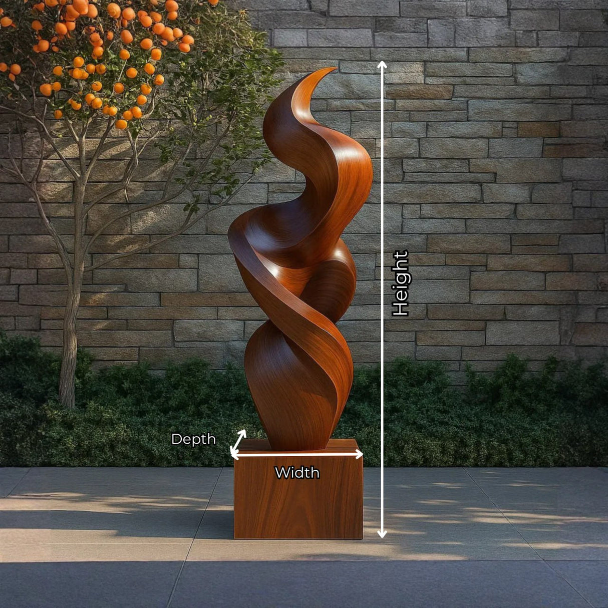Large Abstract Spiral Solid Wood Sculpture for Indoor and Outdoor Display