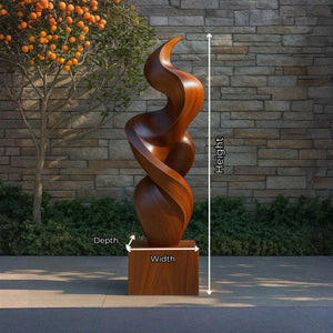 Large Abstract Spiral Solid Wood Sculpture for Indoor and Outdoor Display