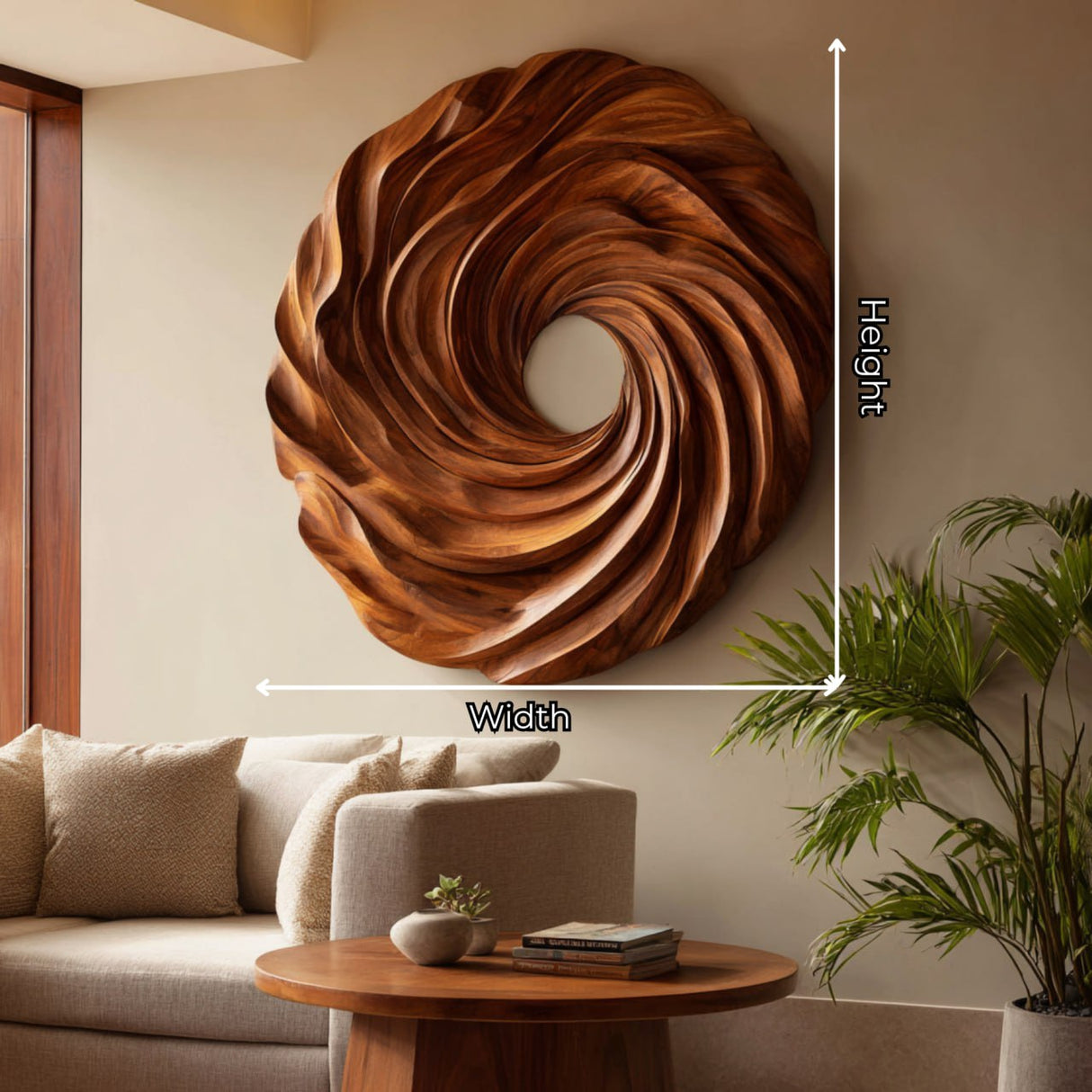 Modern Spiral Solid Wood Wall Sculpture for Living Room Interiors
