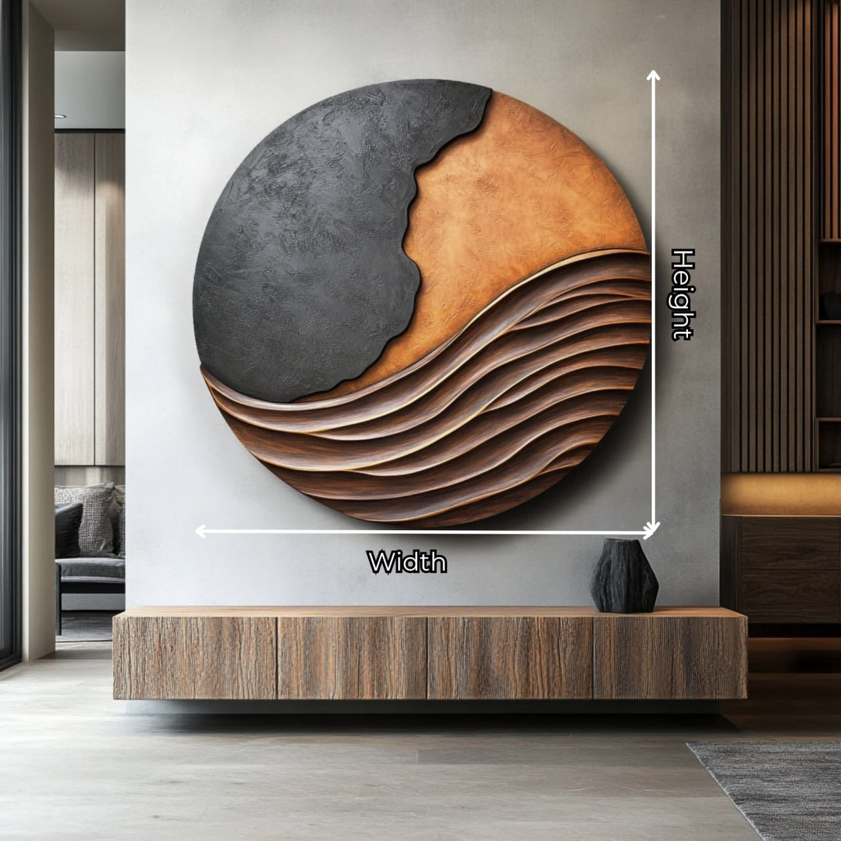 Modern Wave Relief Solid Wood Wall Art Sculpture for Living Room