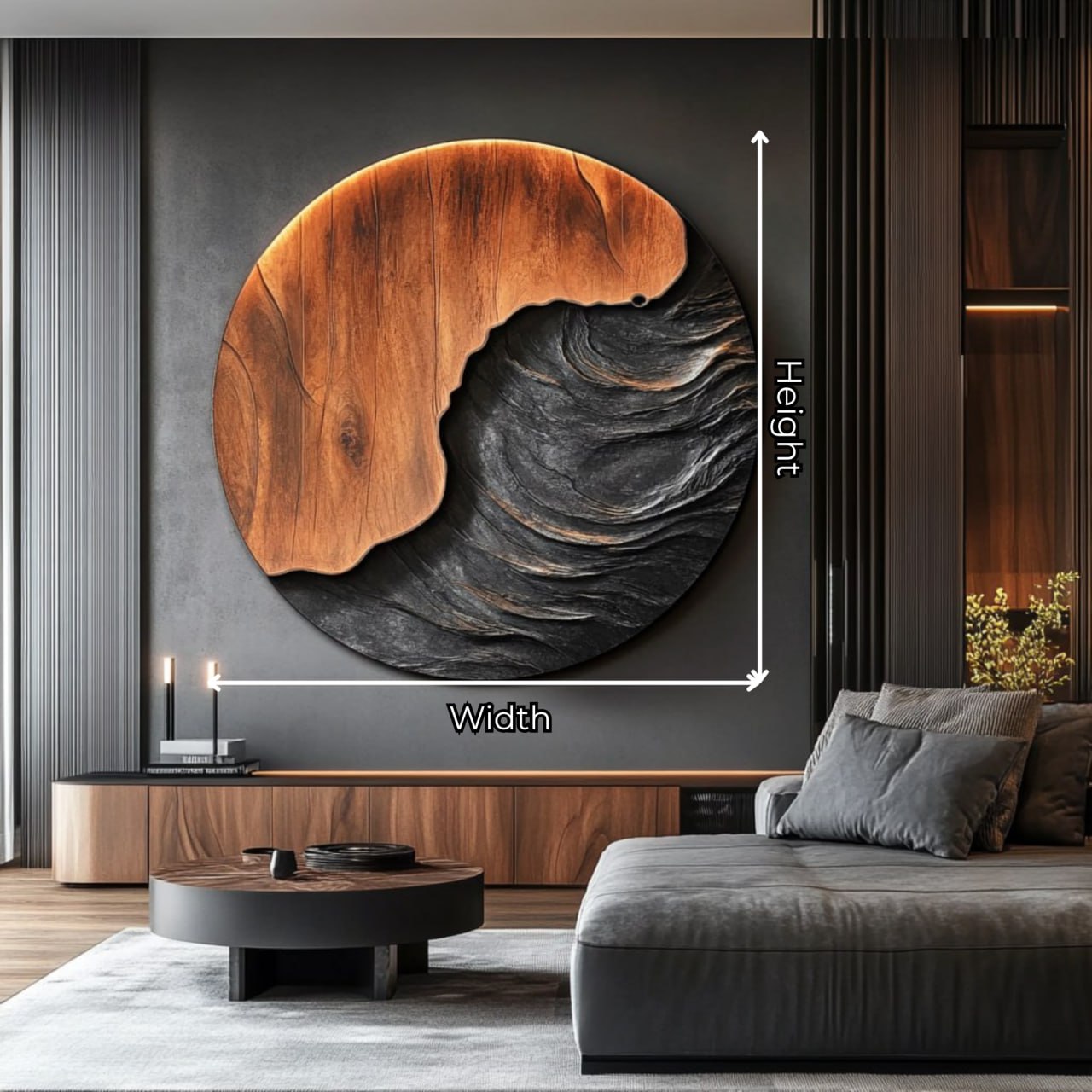 Modern Organic Solid Wood Wall Sculpture with Wave Carving for Luxury Interiors
