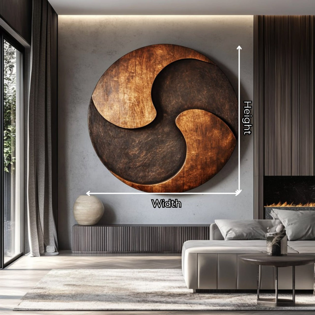 Round Solid Wood Wall Sculpture with Triskelion-Inspired Abstract Form