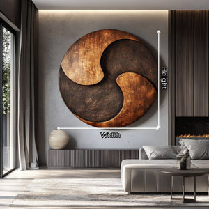Round Solid Wood Wall Sculpture with Triskelion-Inspired Abstract Form