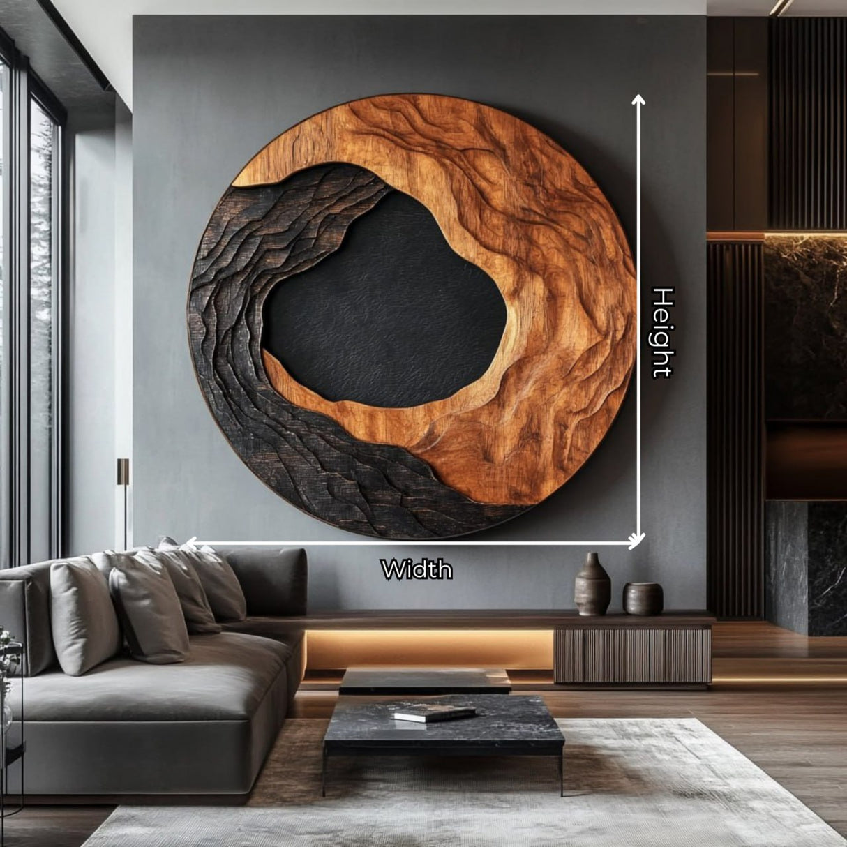 Large Round Solid Wood Wall Art Sculpture for Living Room