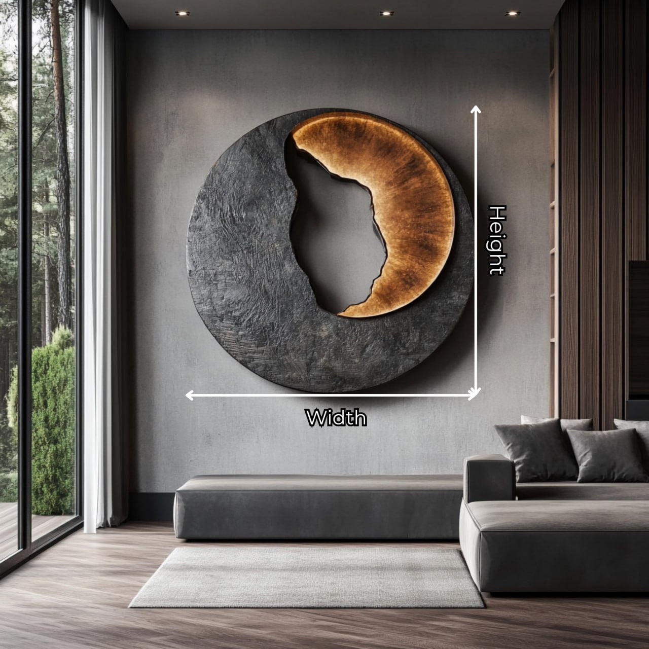 Solid Wood Wall Sculpture with Dark Textured Relief for Living Room Interiors