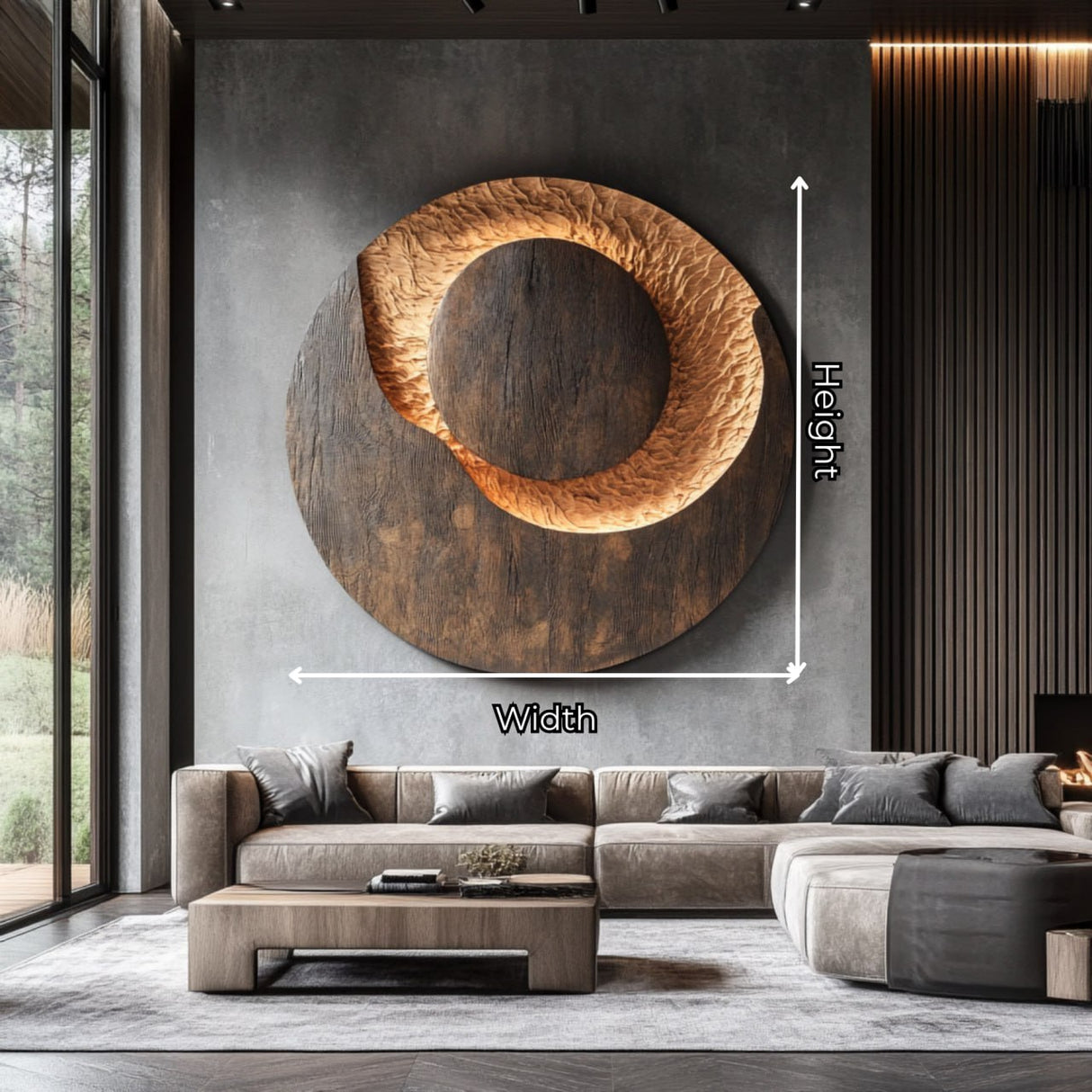 Contemporary Solid Wood Circular Wall Sculpture with Recessed Center for Living Rooms
