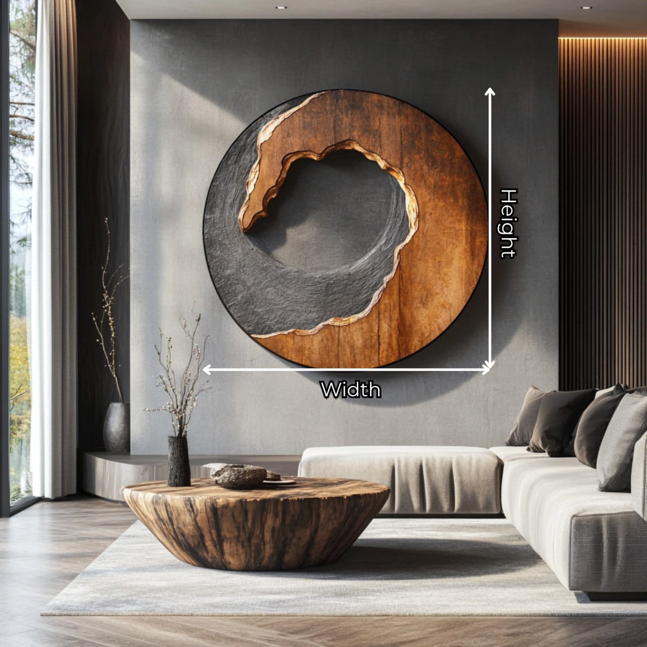 Organic Solid Wood Circular Wall Sculpture with Layered Carving for Living Rooms