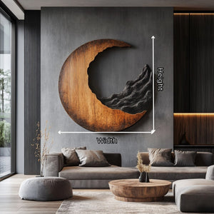Contemporary Solid Wood Crescent Wall Sculpture with Layered Carving for Living Rooms