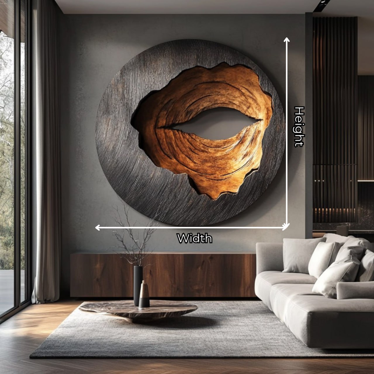 Organic Solid Wood Round Wall Sculpture for Contemporary Living Interiors
