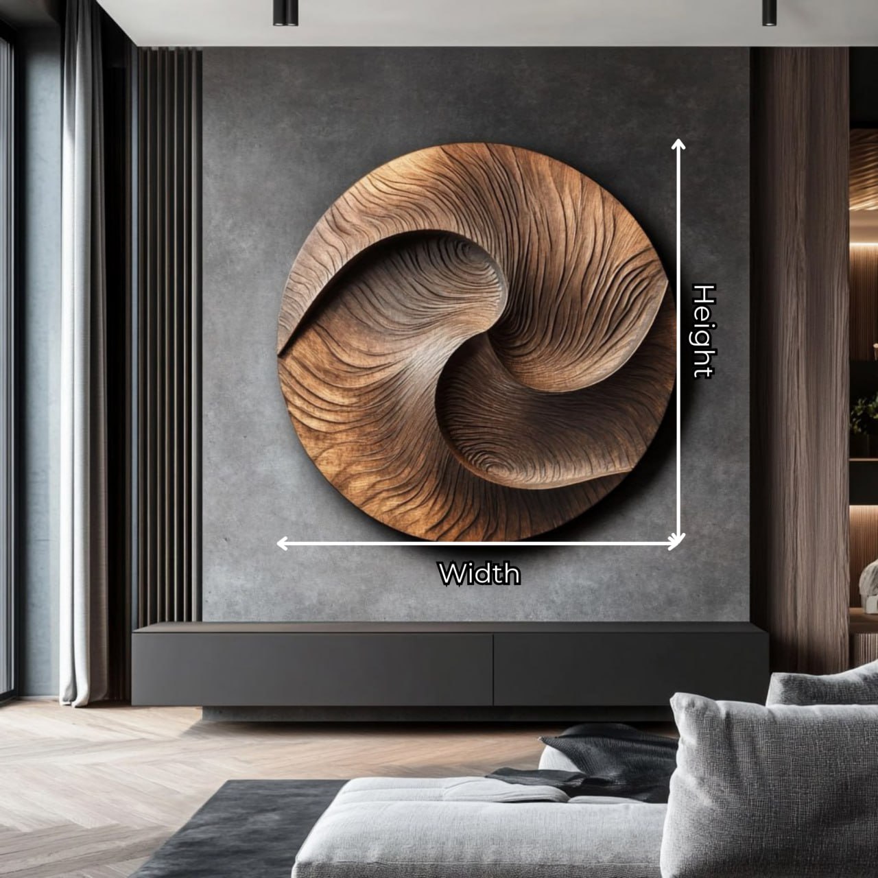 Modern Solid Wood Circular Wall Sculpture for Living Room Interior Accent