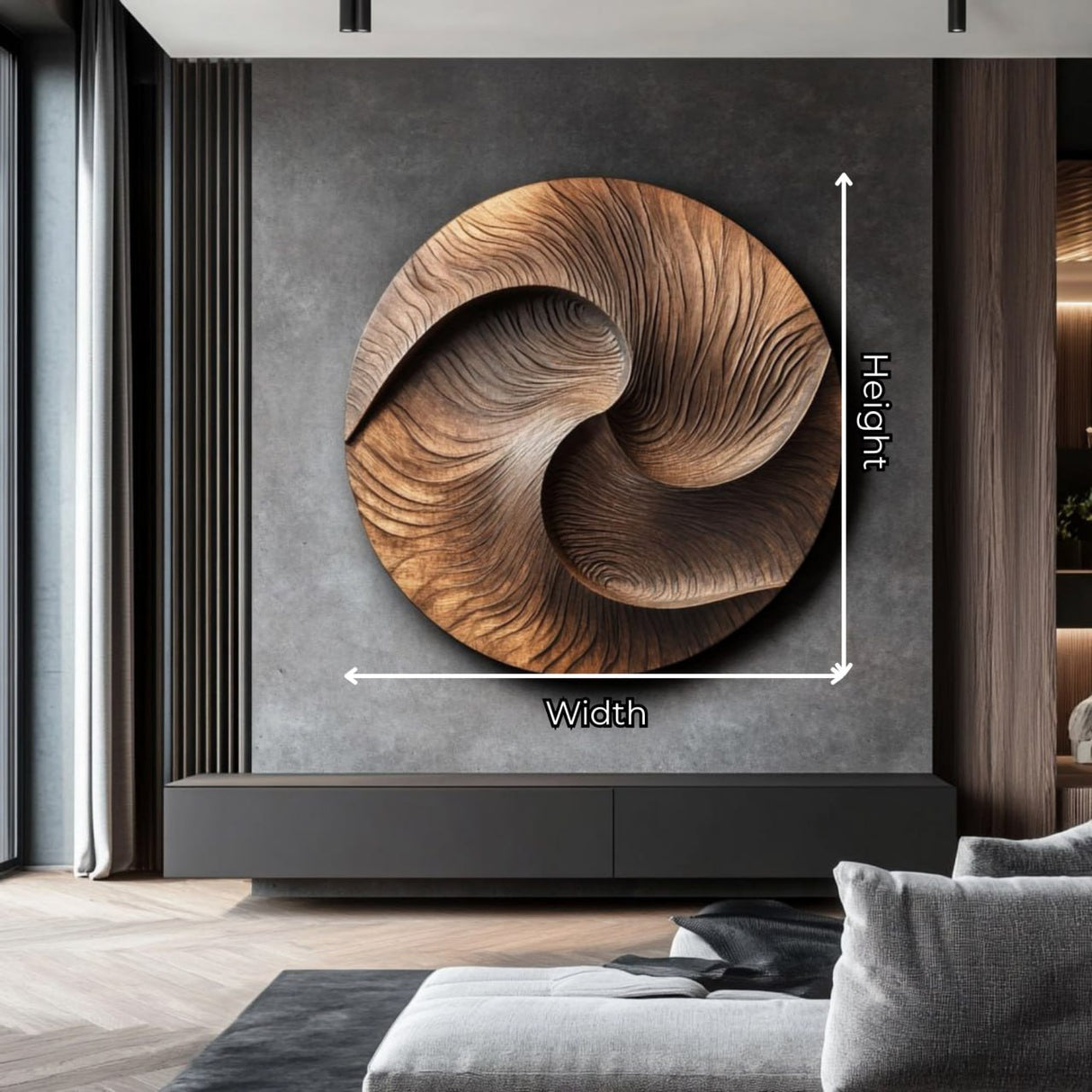 Modern Solid Wood Circular Wall Sculpture for Living Room Interior Accent
