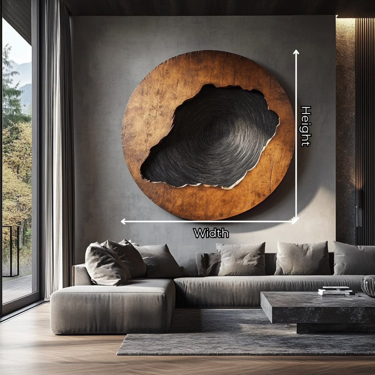 Round Textured Center Solid Wood Wall Sculpture for Living Room