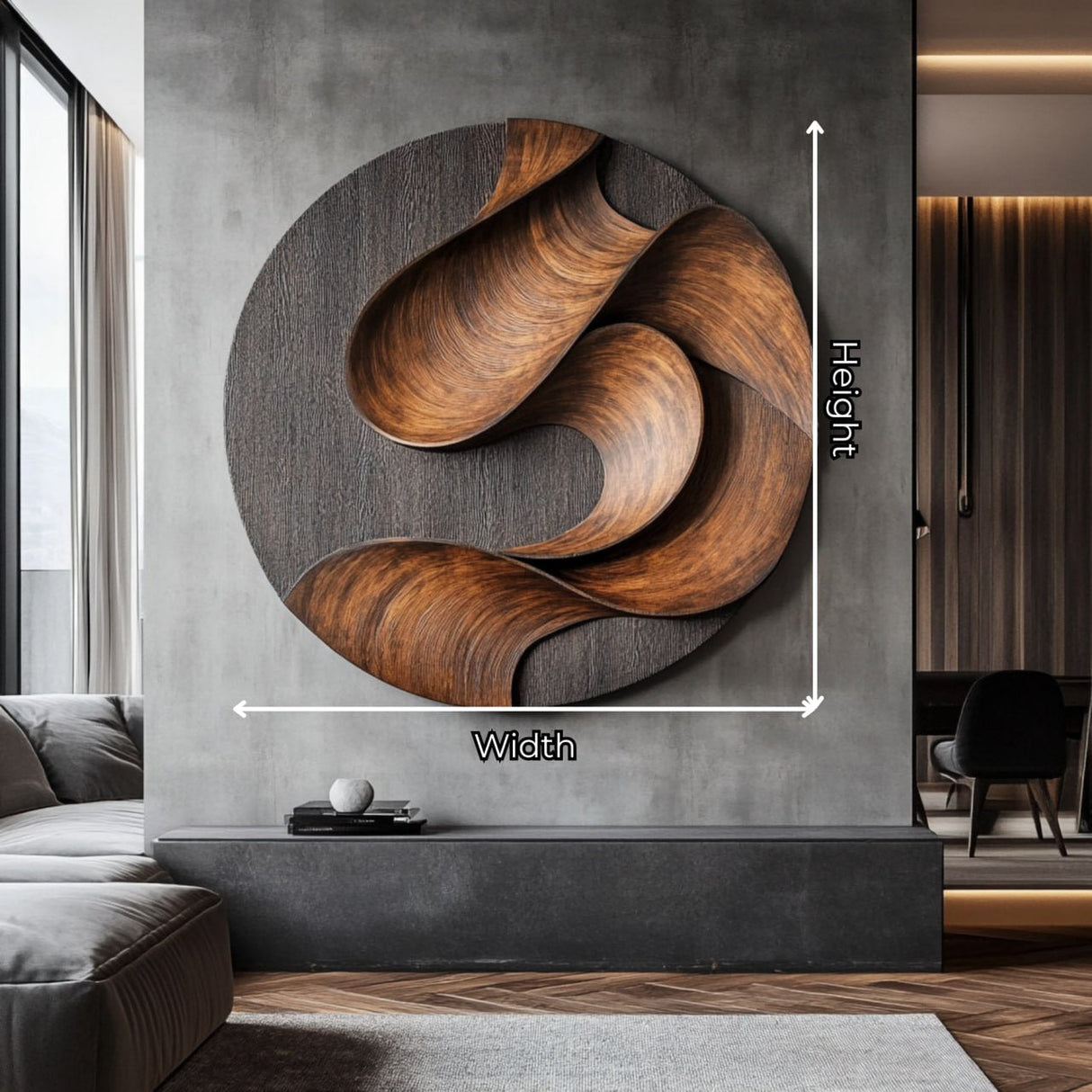 Contemporary Curved Solid Wood Wall Sculpture for Interior Design