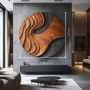 Contemporary Round Solid Wood Abstract Wall Sculpture for Interior Spaces