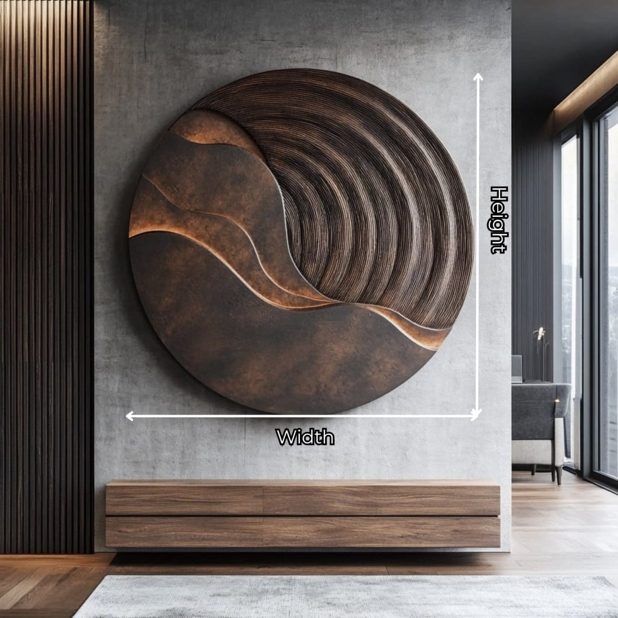 Modern Round Solid Wood Wall Sculpture for Living Room Design
