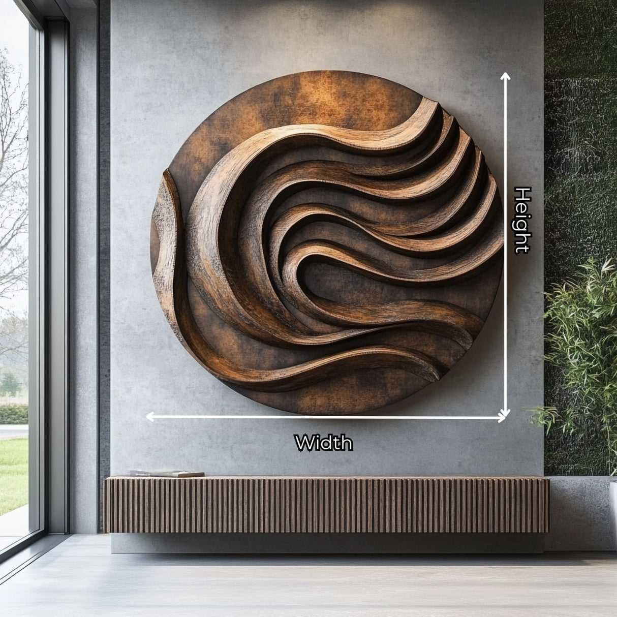 Round Solid Wood Wall Sculpture for Modern Living Room Interiors