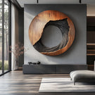 Round Wood Wall Sculpture with Open Center and Textured Carved Detail