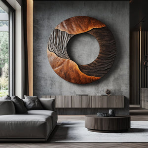 Round Solid Wood Wall Art with Open Center Relief Design