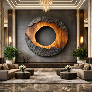 Layered-Edge Round Solid Wood Wall Sculpture for Living Room Spaces