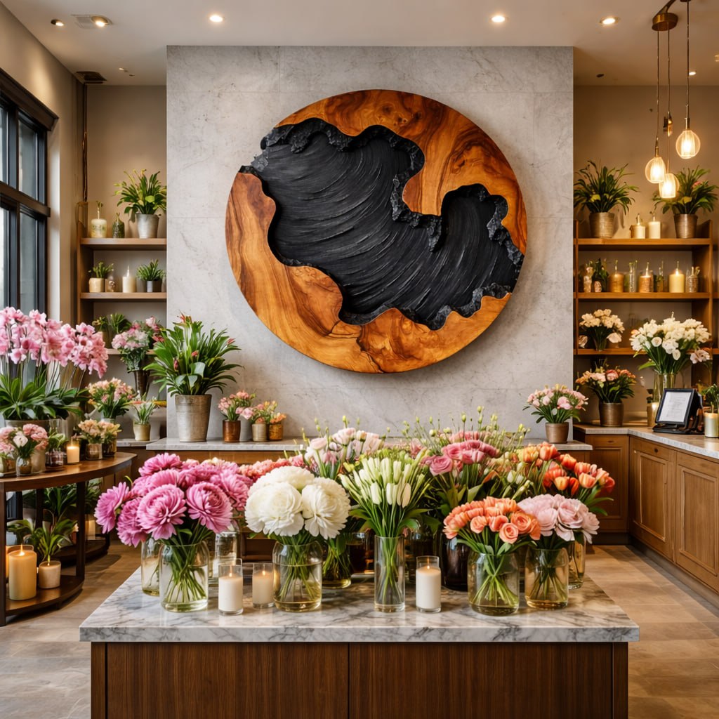 Round Solid Wood Wall Sculpture with Organic Carved Texture