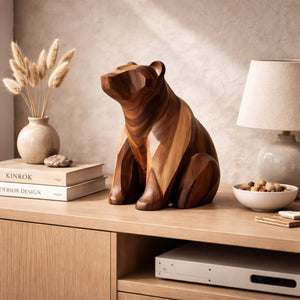 Contemporary Geometric Solid Wood Bear Sculpture for Living Rooms