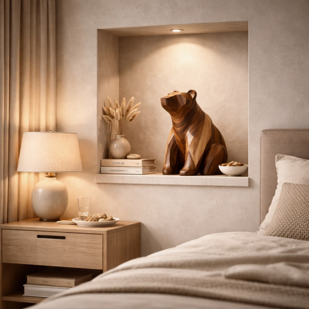 Contemporary Geometric Solid Wood Bear Sculpture for Living Rooms