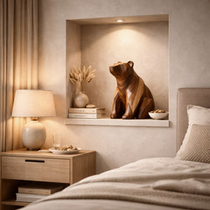 Contemporary Geometric Solid Wood Bear Sculpture for Living Rooms