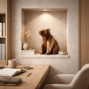 Contemporary Geometric Solid Wood Bear Sculpture for Living Rooms