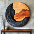 Handcrafted Solid Wood Wall Art with Circular Landscape Relief Design