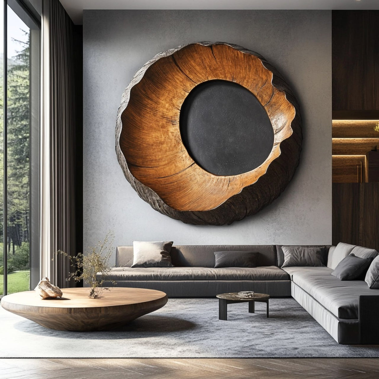 Handcrafted Solid Wood Wall Sculpture with Organic Circular Form