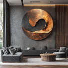 Handcrafted Solid Wood Wall Sculpture with Abstract Circular Wave Form