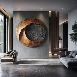 Handcrafted Solid Wood Wall Sculpture with Abstract Circular Relief Form