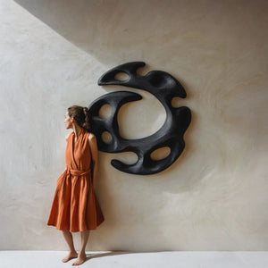 Handcrafted Solid Wood Wall Sculpture with Organic Open Circular Form