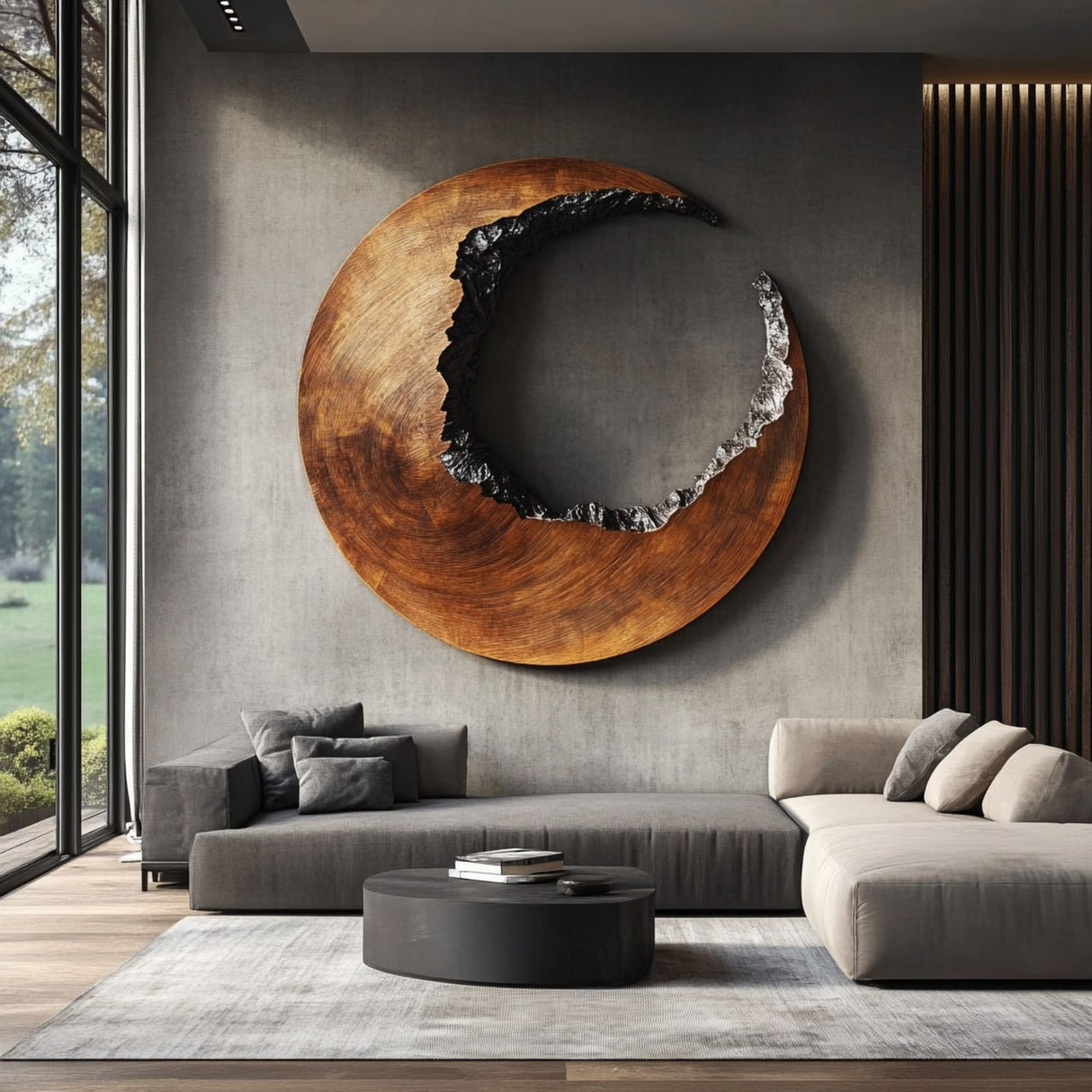 Solid Wood Circular Wall Sculpture with Open Center Form