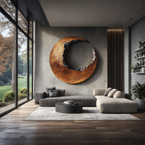 Solid Wood Circular Wall Sculpture with Open Center Form