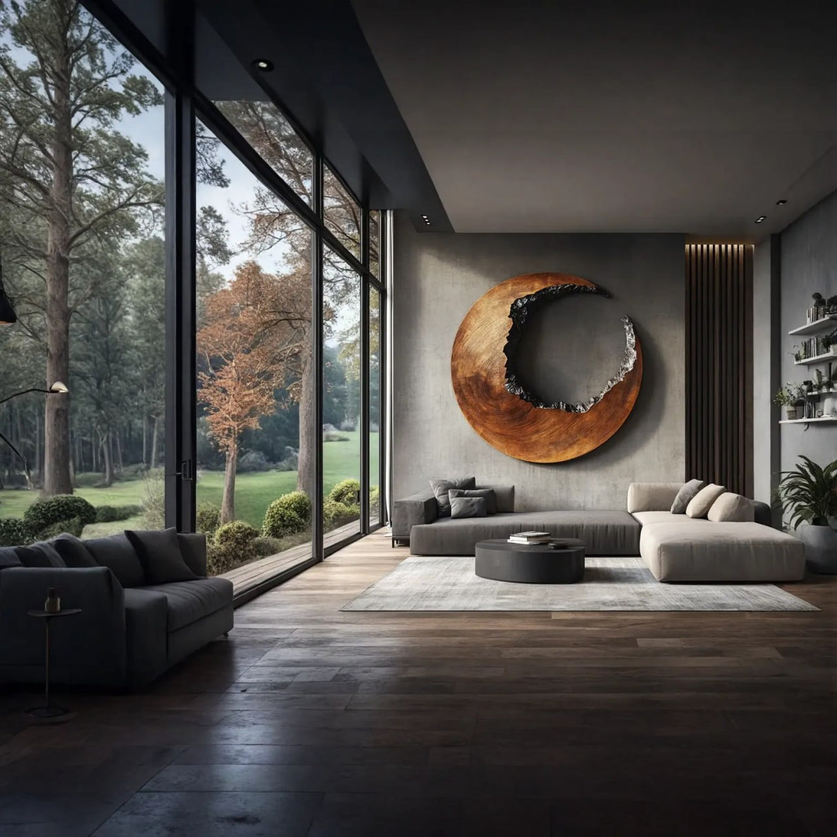 Solid Wood Circular Wall Sculpture with Open Center Form