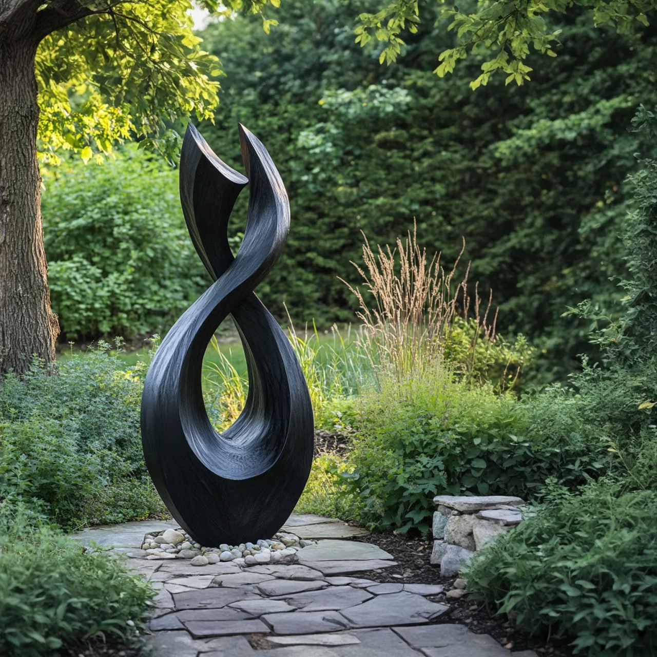 Handcrafted Solid Wood Garden Sculpture with Twisting Open Form