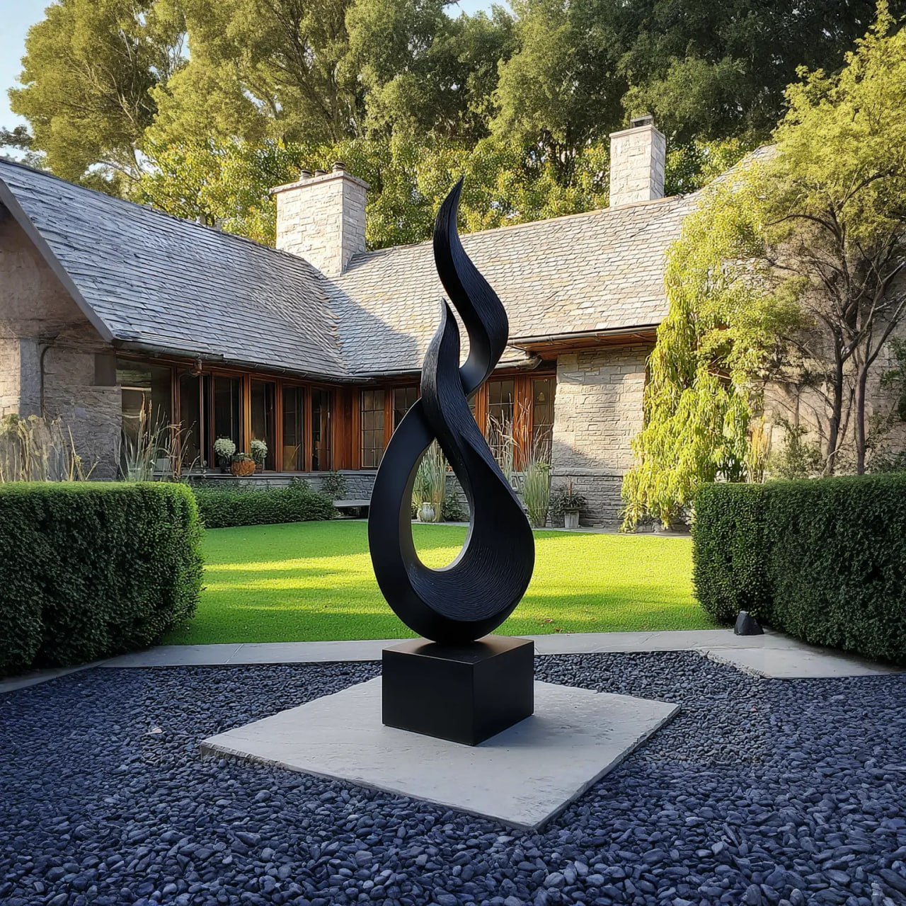 Handcrafted Solid Wood Garden Sculpture with Flame Twist Open Form