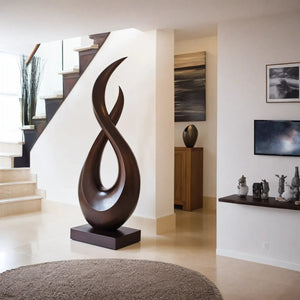 Handcrafted Solid Wood Floor Sculpture with Intertwined Teardrop Form