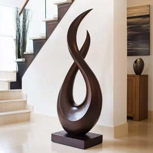 Handcrafted Solid Wood Floor Sculpture with Intertwined Teardrop Form