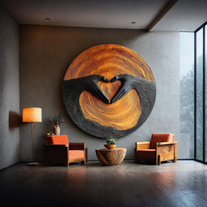 Solid Wood Wall Art with Heart Hands Relief Design