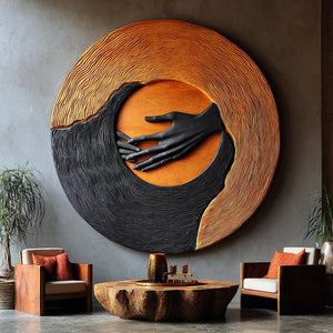 Solid Wood Wall Art with Embracing Hands Circular Relief